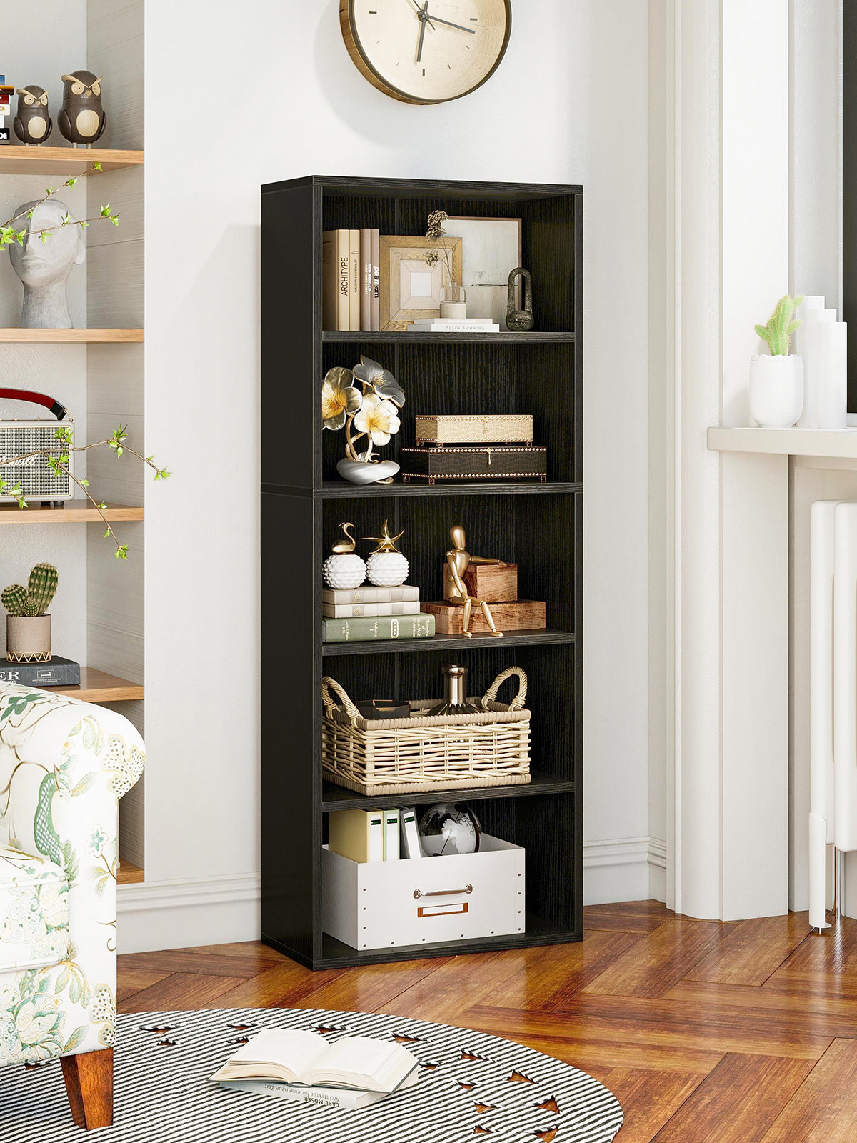 KKL 5-Tier Open Bookshelf and Bookcase, Floor Standing Display Storage Shelves for Living Room, Tall Book Shelf for Bedroom, Home Office, Dining Room, Black