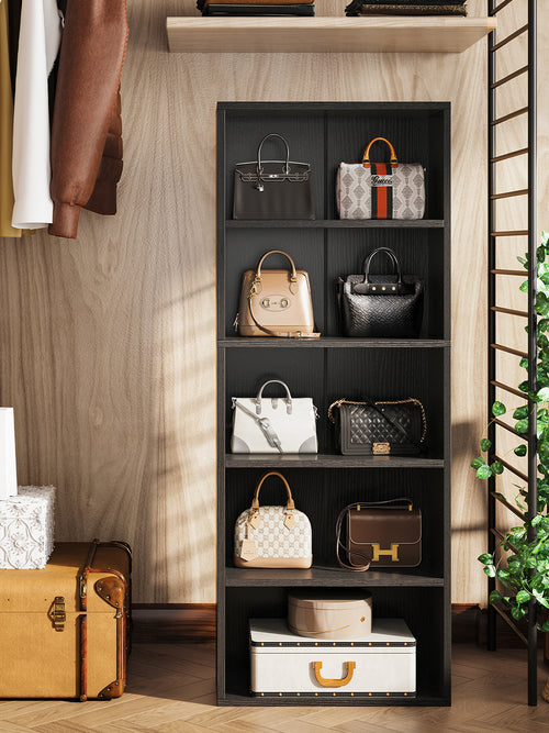 KKL 5-Tier Open Bookshelf and Bookcase, Floor Standing Display Storage Shelves for Living Room, Tall Book Shelf for Bedroom, Home Office, Dining Room, Black