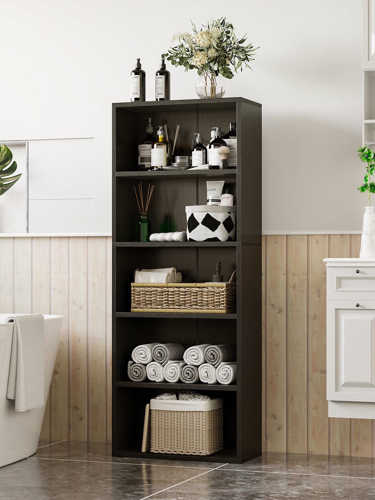 KKL 5-Tier Open Bookshelf and Bookcase, Floor Standing Display Storage Shelves for Living Room, Tall Book Shelf for Bedroom, Home Office, Dining Room, Black