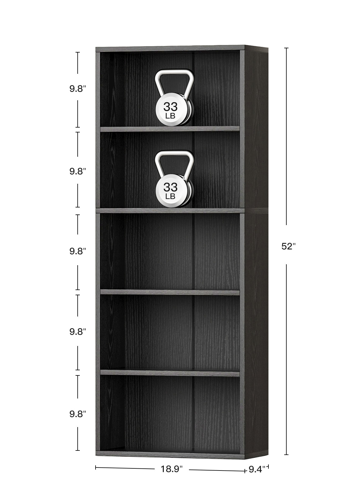 KKL 5-Tier Open Bookshelf and Bookcase, Floor Standing Display Storage Shelves for Living Room, Tall Book Shelf for Bedroom, Home Office, Dining Room, Black
